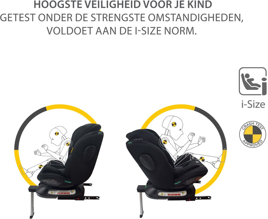 Liefjes & Co Growsafe Autostoel – i-Size 4-in-1 – 360° Draaibaar – ISOFIX & Steunpoot – Groep 0/1/2/3 (40–150 cm)