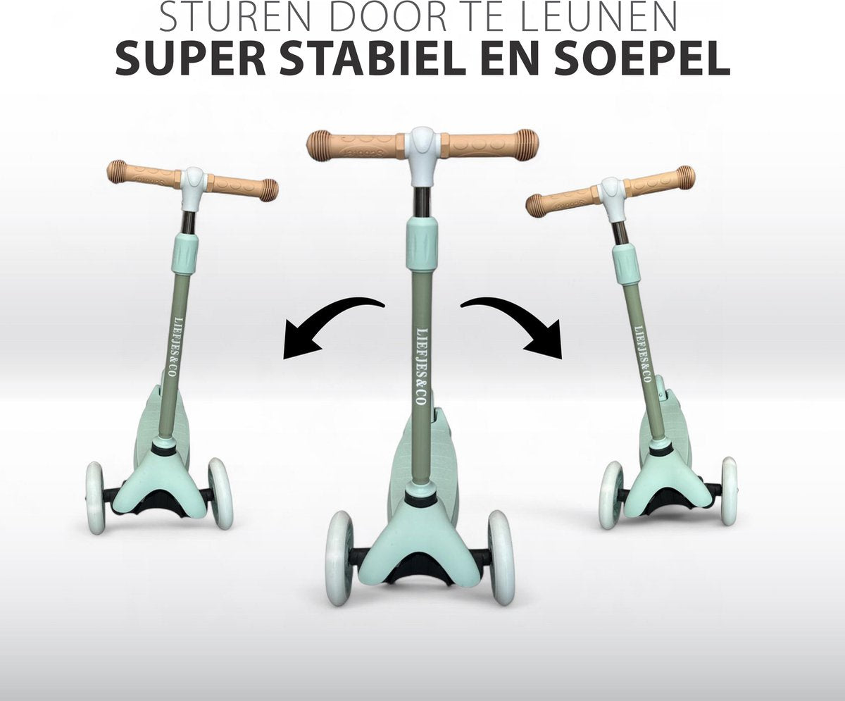 Liefjes & Co Kinderstep – 3-wielen Step - Met Lichtgevende Wielen – 2-6 jaar – Saliegroen