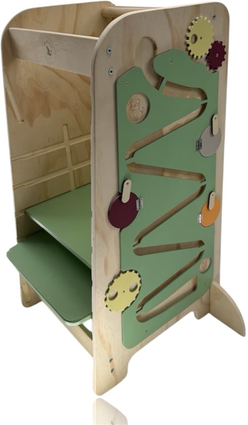 Liefjes & Co Montessori Leertoren met Glijbaan & Krijtbord – In Hoogte Verstelbaar – Houten Keukentoren & Speeltoren – Kindertrap & Tekenbord – FSC® Hout