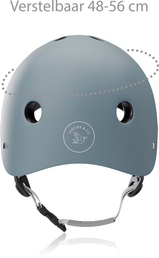 Liefjes & Co – Fietshelm Kind - Kinderhelm – Pastelblauw Maat S (48–56 cm) – Verstelbaar – Ventilerend – Met Kinbescherming