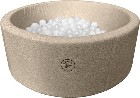 Liefjes & Co Teddy Beige Ballenbak Rond met 200 BPA-vrije Ballen – Baby & Kinder Ballenbad – Zacht Foam – Speelgoed