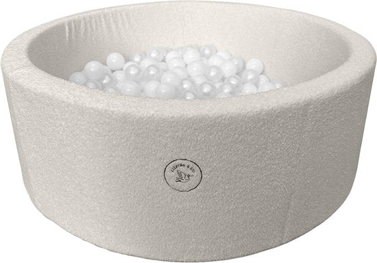 Liefjes & Co Teddy Wit Ballenbak Rond met 200 BPA-vrije Ballen – Baby & Kinder Ballenbad – Zacht Foam – Speelgoed