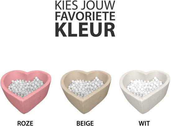Liefjes & Co Fluffy Wit Hart Ballenbak Met 200 Ballen – Baby & Kinder Ballenbad – Zacht Foam – Speelgoed