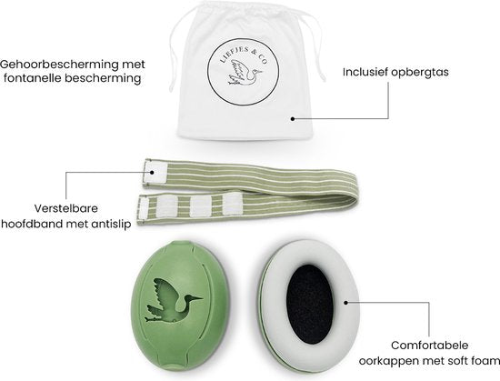 Liefjes & Co Baby - Verstelbaar Gehoorbescherming Voor Baby - Peuter - Kind - 23 dB - Groen
