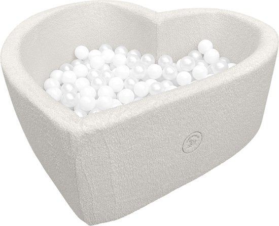 Liefjes & Co Fluffy Wit Hart Ballenbak Met 200 Ballen – Baby & Kinder Ballenbad – Zacht Foam – Speelgoed