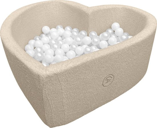 Liefjes & Co Fluffy Beige Hart Ballenbak Met 200 Ballen – Baby & Kinder Ballenbad – Zacht Foam – Speelgoed