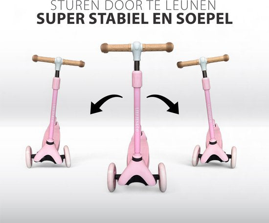 Liefjes & Co Kinderstep – 3-wielen Step - Met Lichtgevende Wielen – 2-6 jaar – Pastelroze