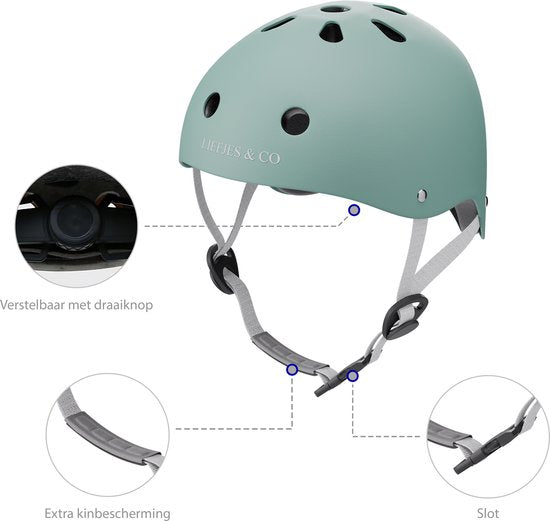 Liefjes & Co – Fietshelm Kind - Kinderhelm – Saliegroen Maat S (48–56 cm) – Verstelbaar – Ventilerend – Met Kinbescherming