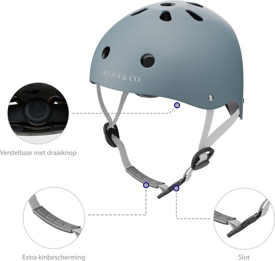 Liefjes & Co – Fietshelm Kind - Kinderhelm – Pastelblauw Maat S (48–56 cm) – Verstelbaar – Ventilerend – Met Kinbescherming
