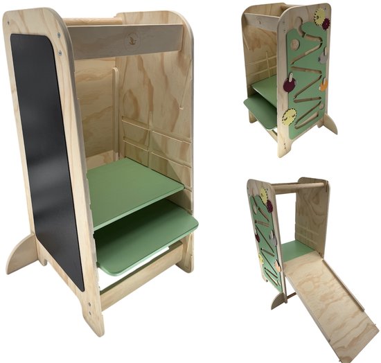 Labebe Montessori Children's Learning Tower with Slide, 4-in-1 Adjustable Heights, Learning Tower with Chalkboard, Multifunctional Leather Chair, Step Stool for Countertop Labebe Montessori Children's Learning Tower with Slide, 4-in-1 Adjustable Heights, Learning Tower with Chalkboard, Multifunctional Leather Chair, Step Stool for Countertop