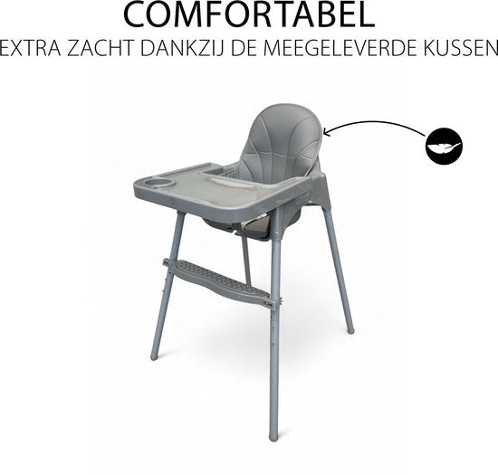 Liefjes & Co Kinderstoel - Eetstoel Baby – Inclusief Kussen – Verstelbare Baby Eetstoel – 2 in 1 & Peuterstoel – Grijs
