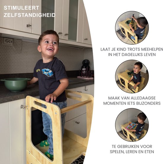 Liefjes & Co 4-in-1 Montessori Leertoren – Keukentoren, Kindertrap, Tekenbord & Speeltafel – FSC® Hout