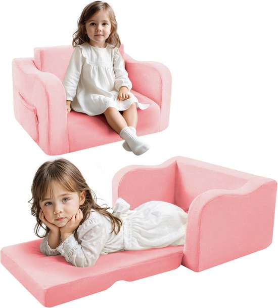 Liefjes & Co Teddy 2 in 1 Sofa - Kinderfauteuils - Kinderstoel - Kindersofa - Roze