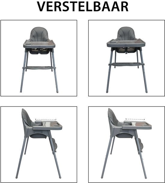 Liefjes & Co Kinderstoel - Eetstoel Baby – Inclusief Kussen – Verstelbare Baby Eetstoel – 2 in 1 & Peuterstoel – Grijs