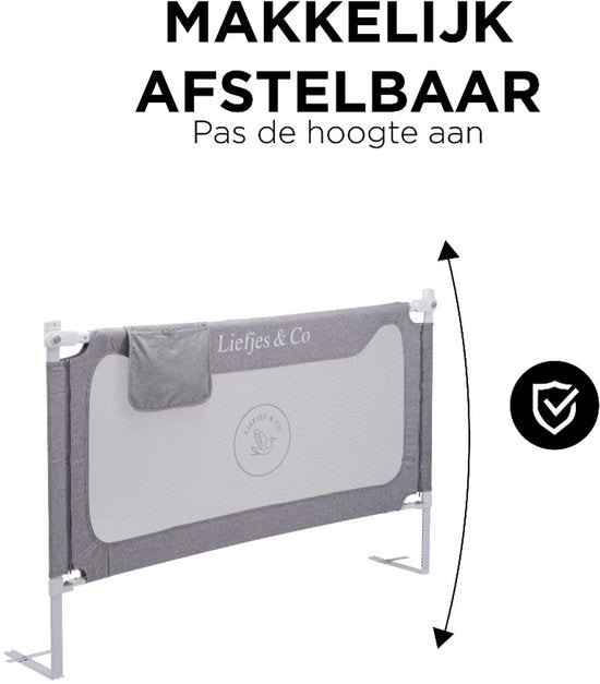 Liefjes & Co Lino Bedhekje 150 cm - In Hoogte Verstelbaar - Inklapbaar - Grijs