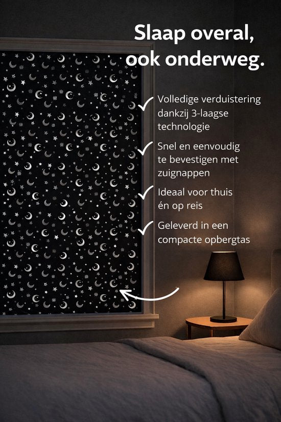 Liefjes & Co Portable Blackout Star Curtain – Verduisteringsgordijn met Zuignappen – Geschikt voor Ramen tot 130×200 cm