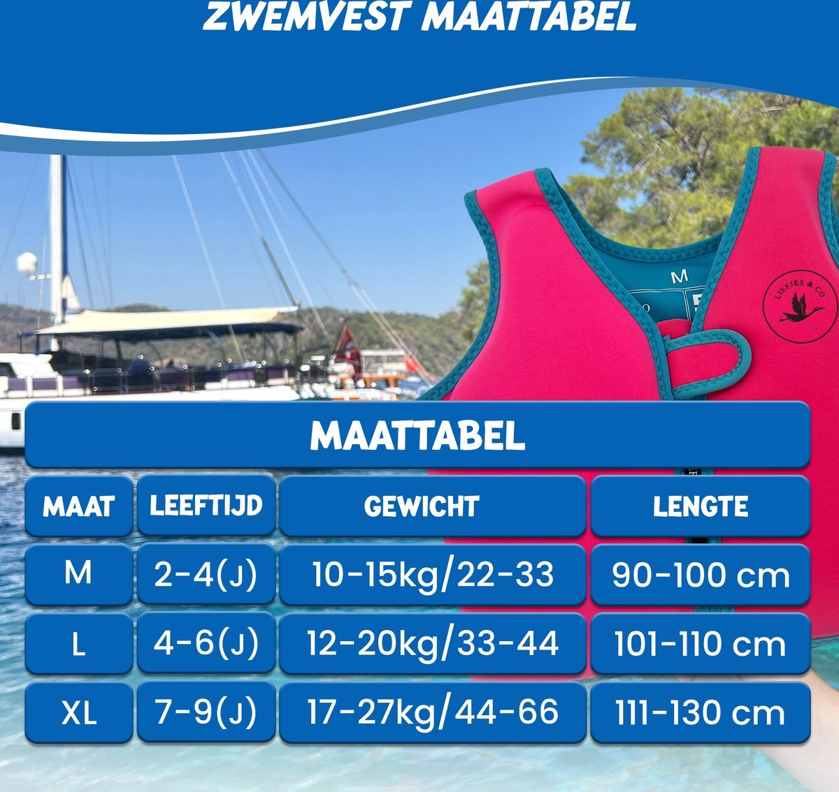 Liefjes & Co Baby -Zwemvest - Drijfvest kind - Roze - Maat XL - Zwemvest 7/8/9 Jaar Drijfpak - Drijfhulpmiddel - UPF50+ Zonbescherming