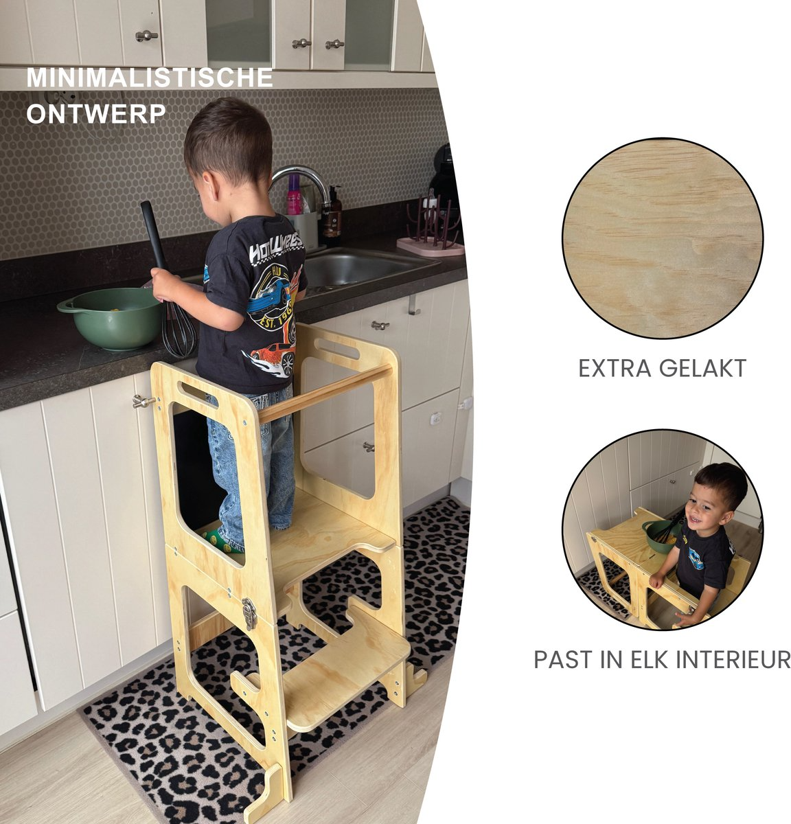 Liefjes & Co 4-in-1 Montessori Learning Tower – Kitchen Tower, Children's Staircase, Drawing Board & Play Table – FSC® Wood