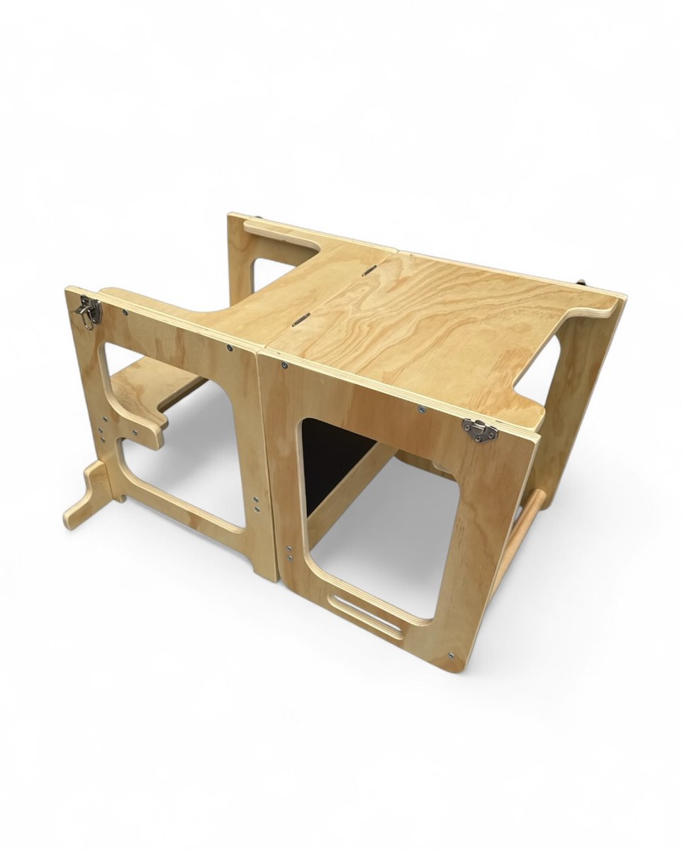 Liefjes & Co 4-in-1 Montessori Learning Tower – Kitchen Tower, Children's Staircase, Drawing Board & Play Table – FSC® Wood