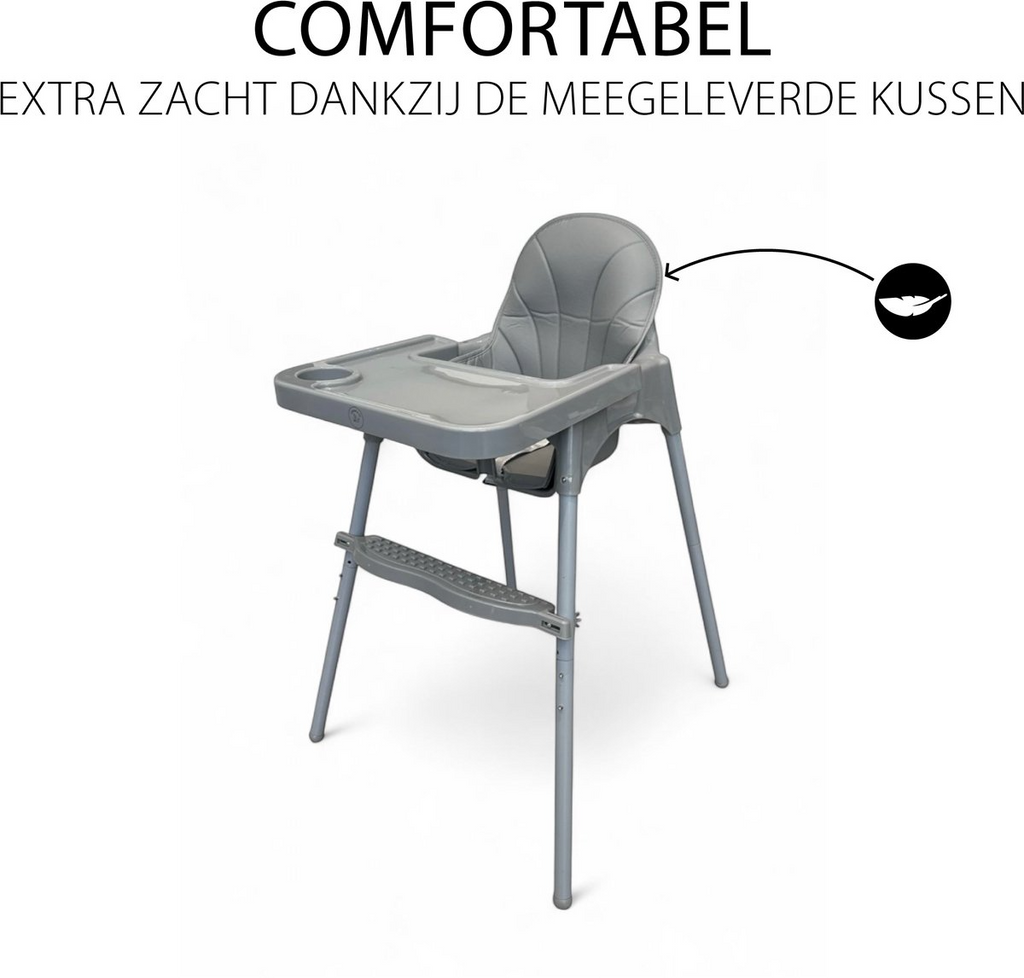 Liefjes & Co High Chair - Baby High Chair - Including Cushion - Adjustable Baby High Chair - 2 in 1 & Toddler Chair - Gray