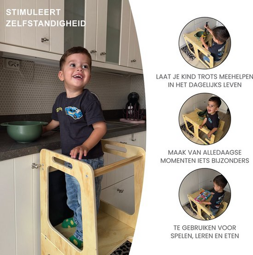 Liefjes & Co 4-in-1 Montessori Learning Tower – Kitchen Tower, Children's Staircase, Drawing Board & Play Table – FSC® Wood